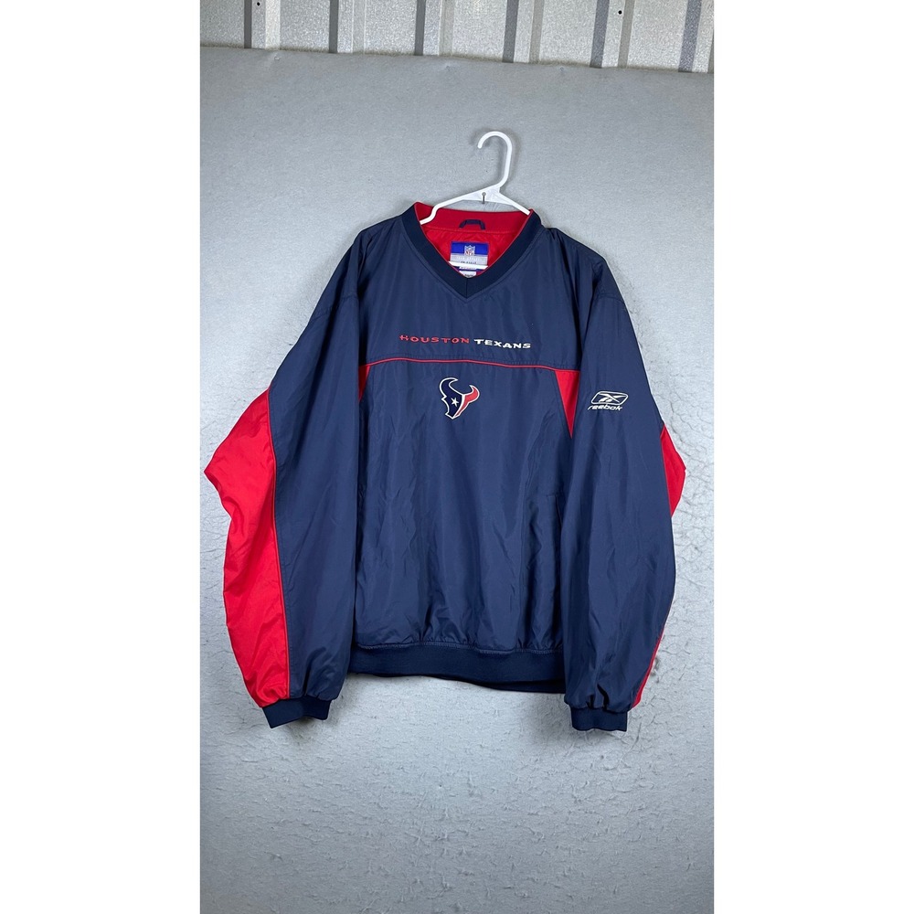 Reebok Houston Texans Windbreaker Mens XL Blue Excellent V-Neck Pullover NFL